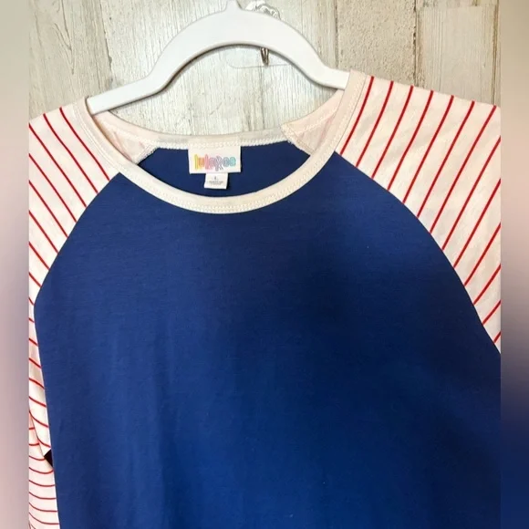 LulaRoe Size L & 3X Blouse Top Blue, Red & White Stripes with Raglan Sleeve - Picture 2 of 14